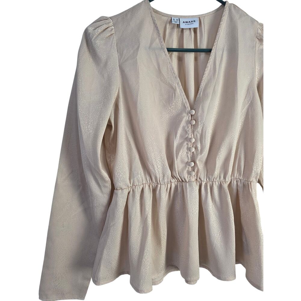 Aware By Vero Moda Coquette Blouse XS‎ Womens Pink Coquette Long Sleeve V Neck - Picture 2 of 5